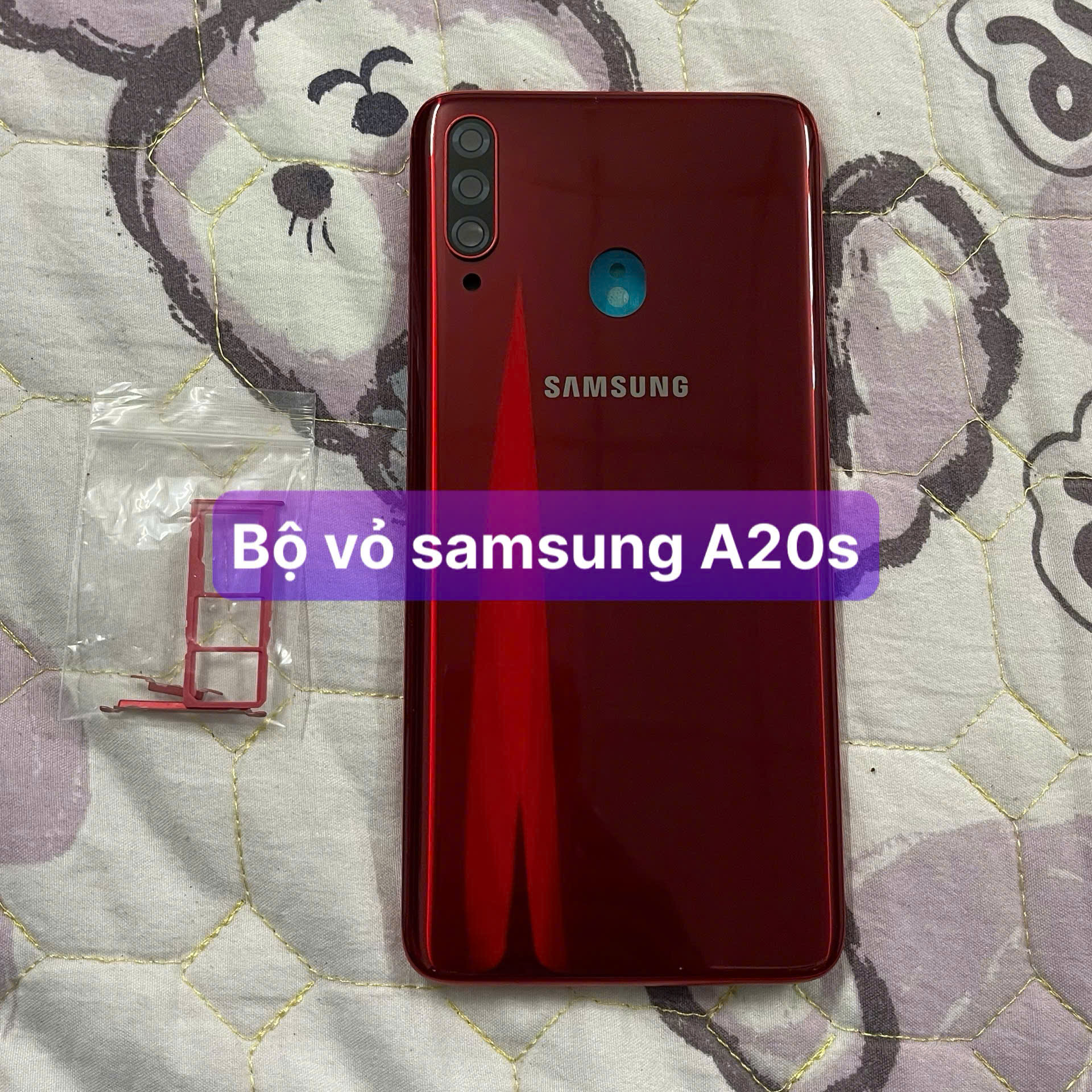 bộ vỏ samsung A20s ,kèm khay sim, phím, kính camera