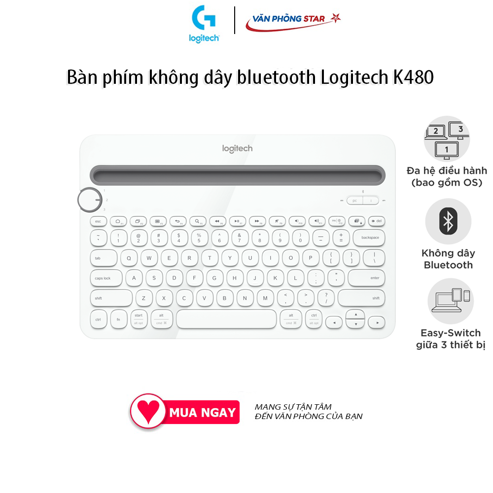Bàn phím không dây Logitech K480 Màu đen (Bluetooth, kết nối đa thiết bị Mac/ PC/ Laptop/Tablet) vanphongstar