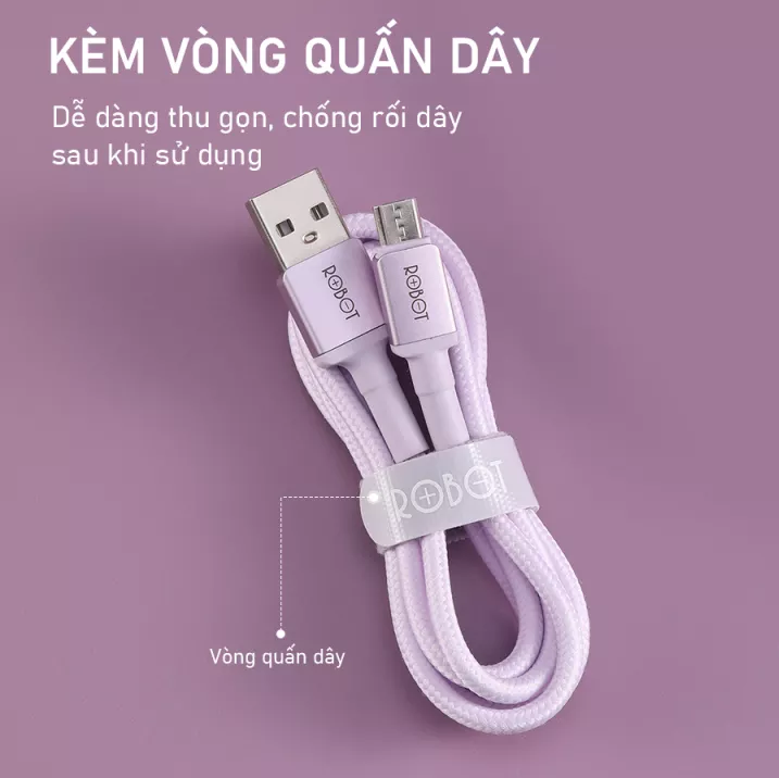 Cáp Sạc Lightning/ Type-C/ Micro ROBOT RSL100/ RSC100/ RSM100- Chiều Dài 1M - Cáp sạc iphone ipad samsung xiaomi oppo vivo huawei - Chất Liệu Dây Dù Chống Rối l HÀNG CHÍNH HÃNG