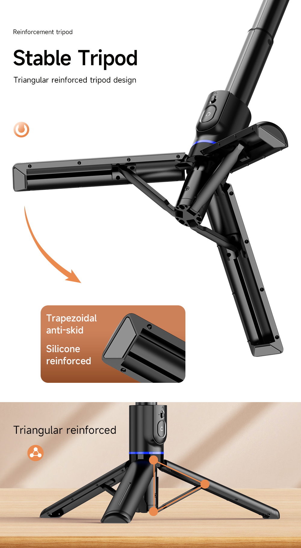 Awei Bluetooth Selfie Stick Tripod Phone Holder Stabilizer 1015mm Extended 10M Pan-Tilt Anti-Shaking Camera Stabilizer Reinforced Three-Leg Ultra-Stable Live Self-Timer Automatic Balance Selfie Stick Tripod With Bluetooth Remote Shutter Universal