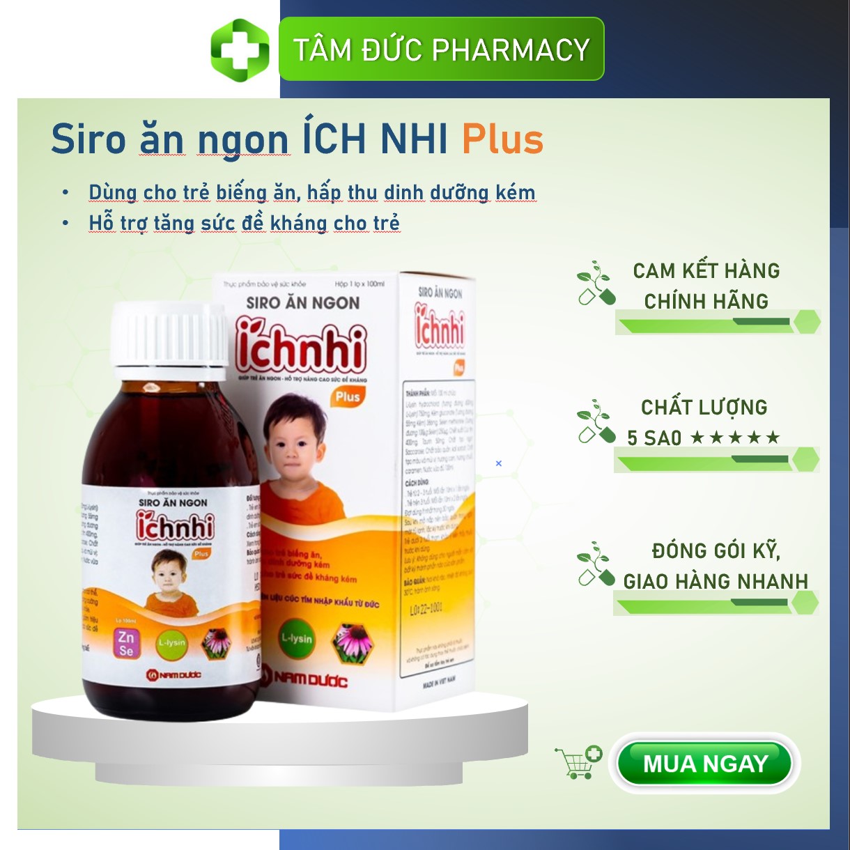 SIRO ĂN NGON ÍCH NHI Plus [Chai 100ml] - Cải thiện chứng biếng ăn, tăng hấp thu dưỡng chất [Nam Dược]