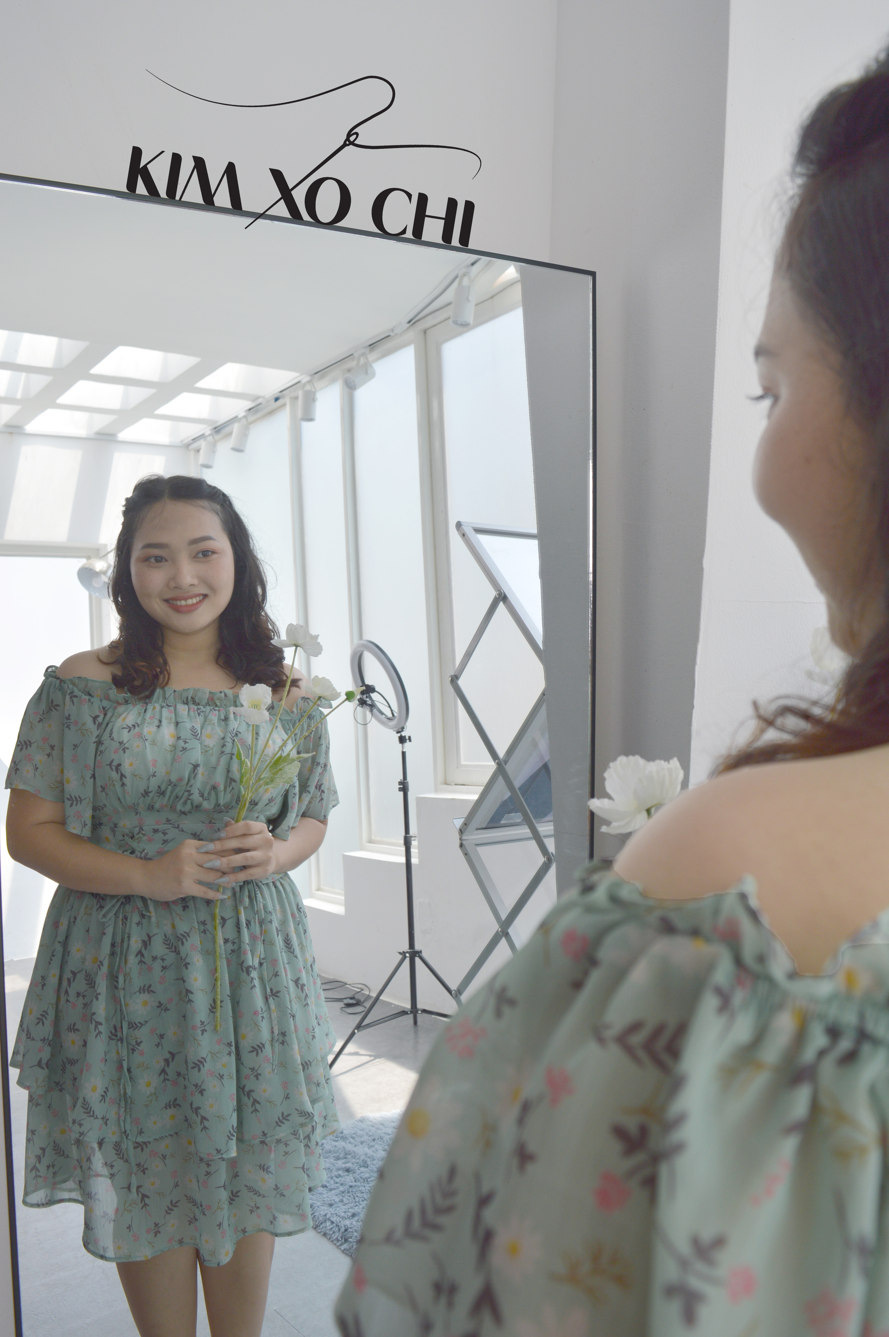 Đầm bigsize trễ vai họa tiết in hoa
