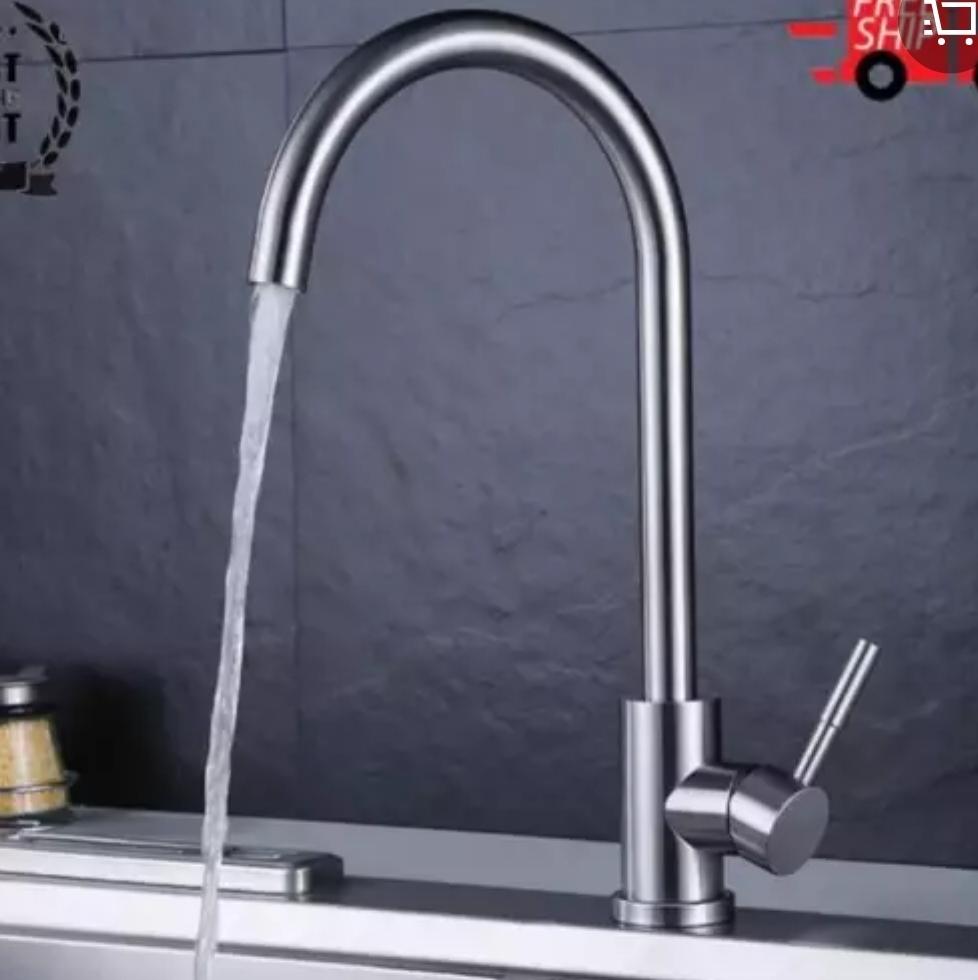 [Q.Tân Bình] Vòi Rửa chén bát NÓNG LẠNH inox 304 nguyên khối chống bám vân tay - Tặng 02 dây cấp nóng lạnh