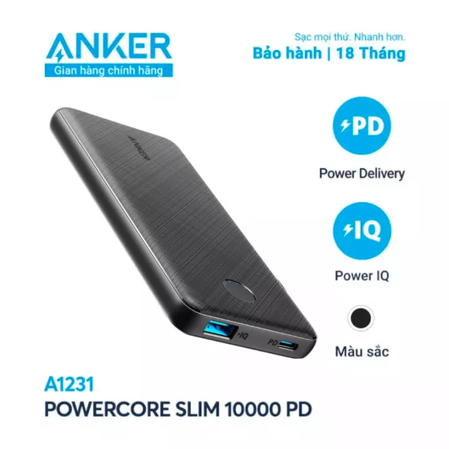 Sạc Dự Phòng Anker PowerCore Slim 10000 PD - A1231 BH 18 tháng Anker Việt Nam