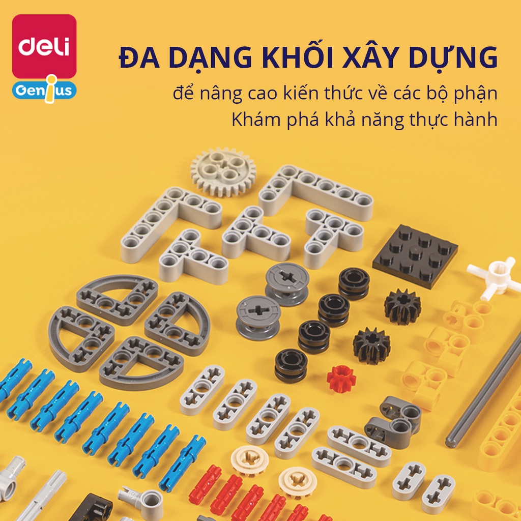 Bộ Lego Deli - Chủ đề Khoa học STEM -  Đồ chơi Máy bắn đá, Con quay, Máy nâng hạ, Cần trục - Dễ lắp an toàn với trẻ