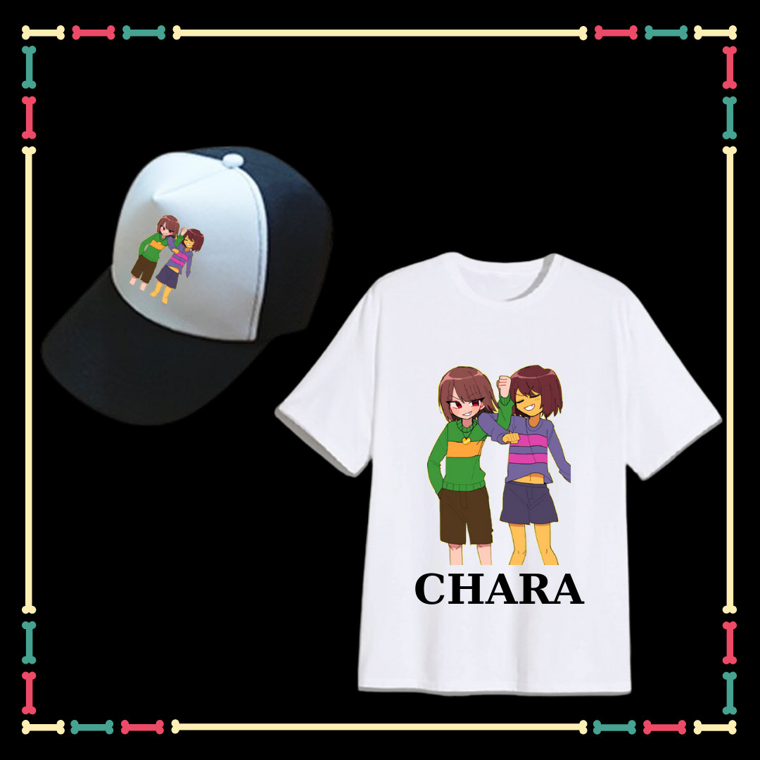 Áo phông bé gái, bé trai Chara Undertale Sans, đủ size áo từ 10kg đến 90kg-Mũ lưỡi trai nhiều màu sắc, phôm đẹp