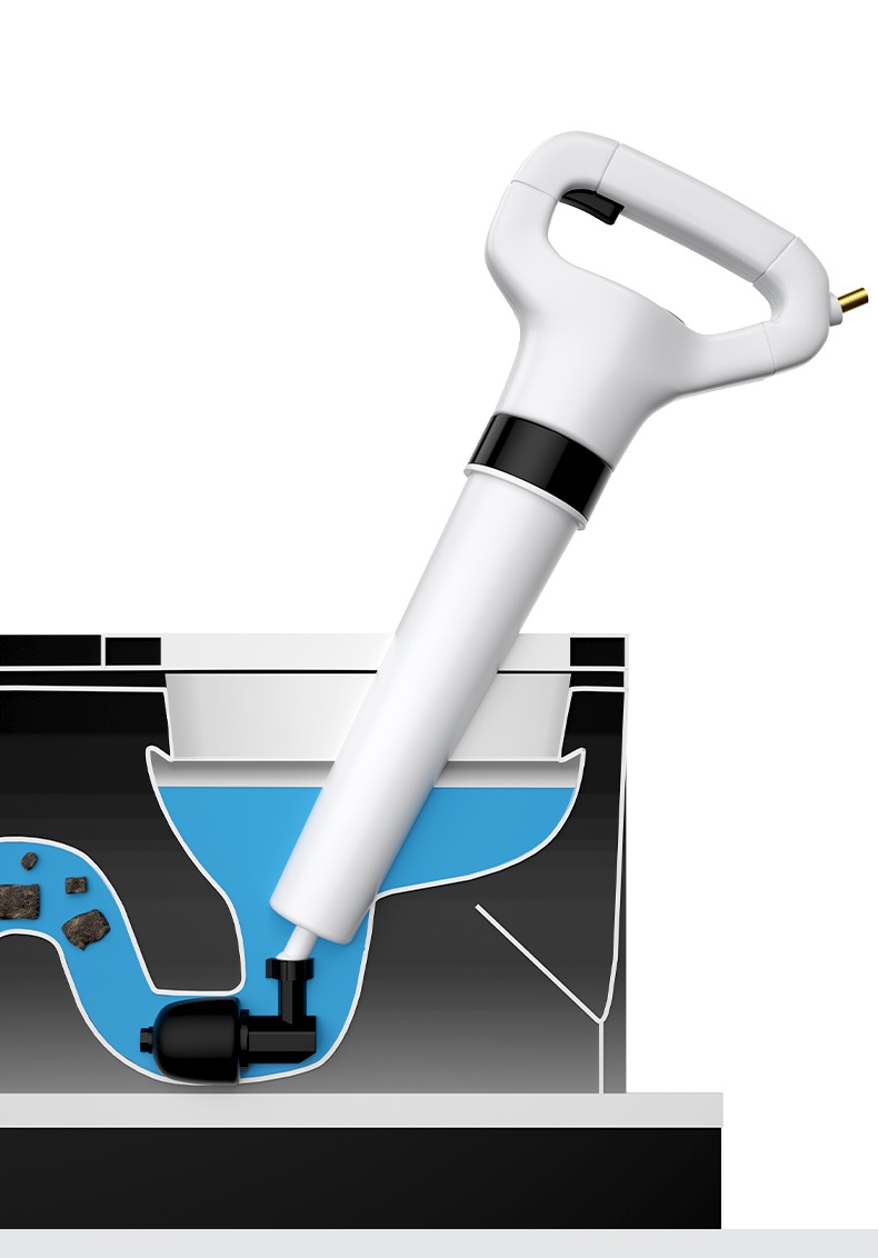 Clogged drain solution, toilet jam gun