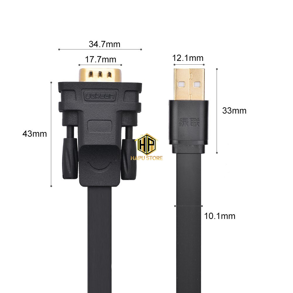 Cáp USB to COM DB9 RS232 Ugreen 20218 dài 2M dây dẹt cao cấp - Hapustore
