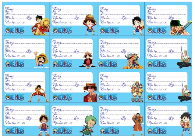 20 nhãn vở anime one piece hình chibi có đề can bóc dán