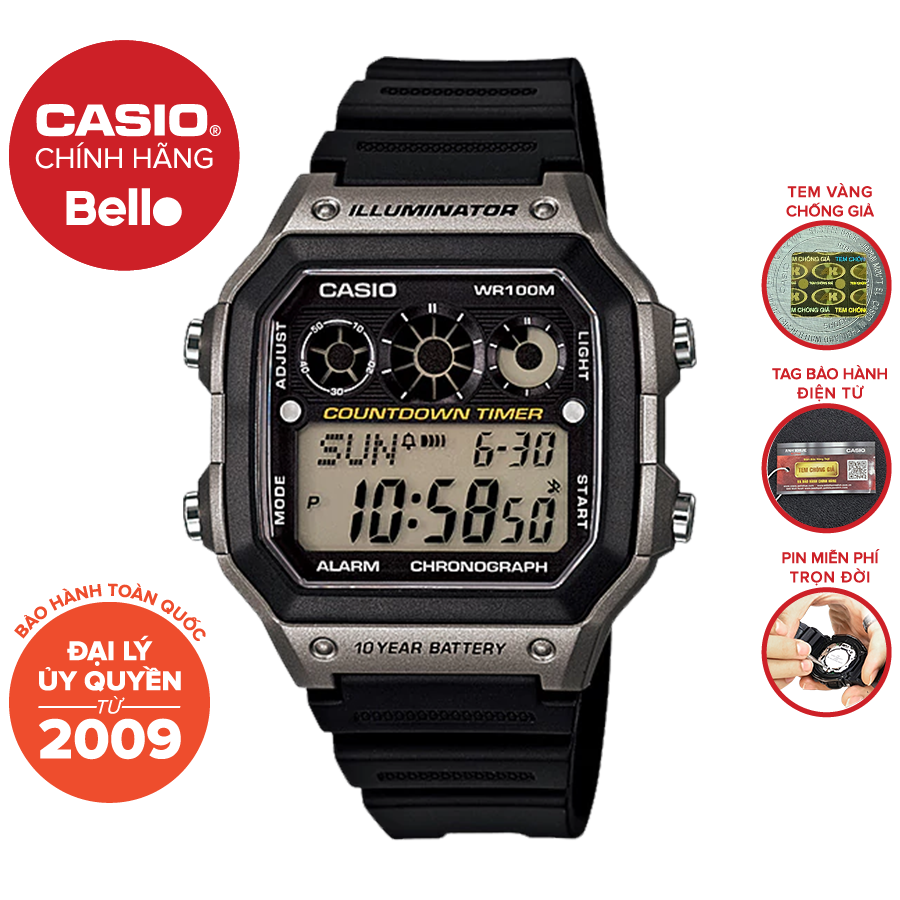 Đồng hồ Casio Nam AE-1300WH-8A chính hãng giá rẻ - Bảo hành 1 năm - Pin trọn đời