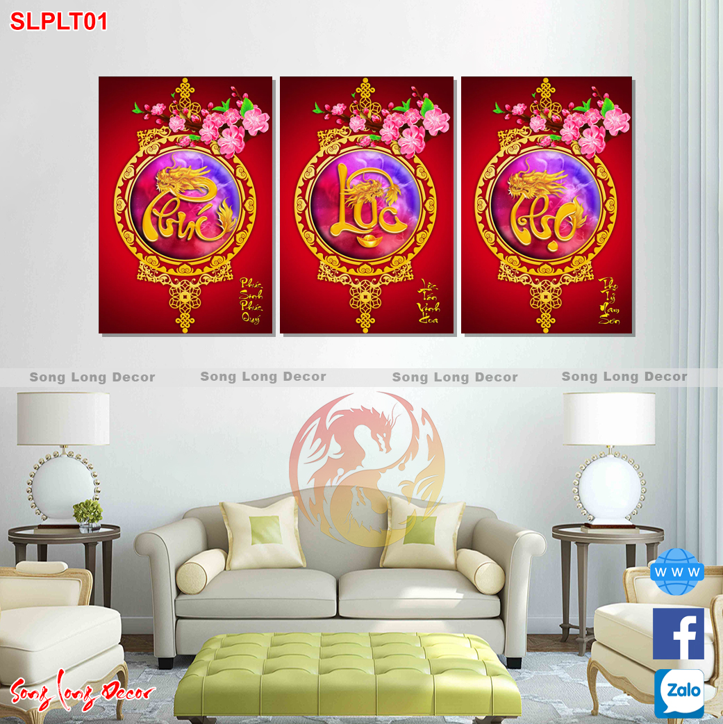 Tranh Dán Tường 3D Phúc Lộc Thọ Siêu Đẹp - SLPLT01 - Tranh 3D Tài Lộc - Giấy dán tường 3d - Song Long Decor