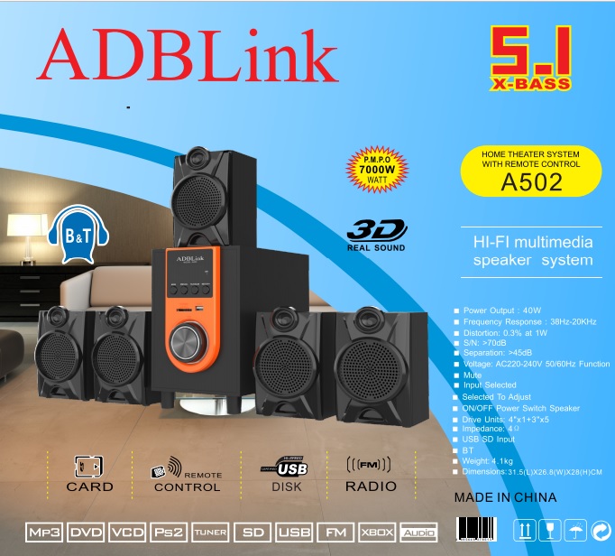 Loa Vi Tính 5.1 ADBLink A502( Bluetooth - FM , Thẻ Nhớ , Usb )
