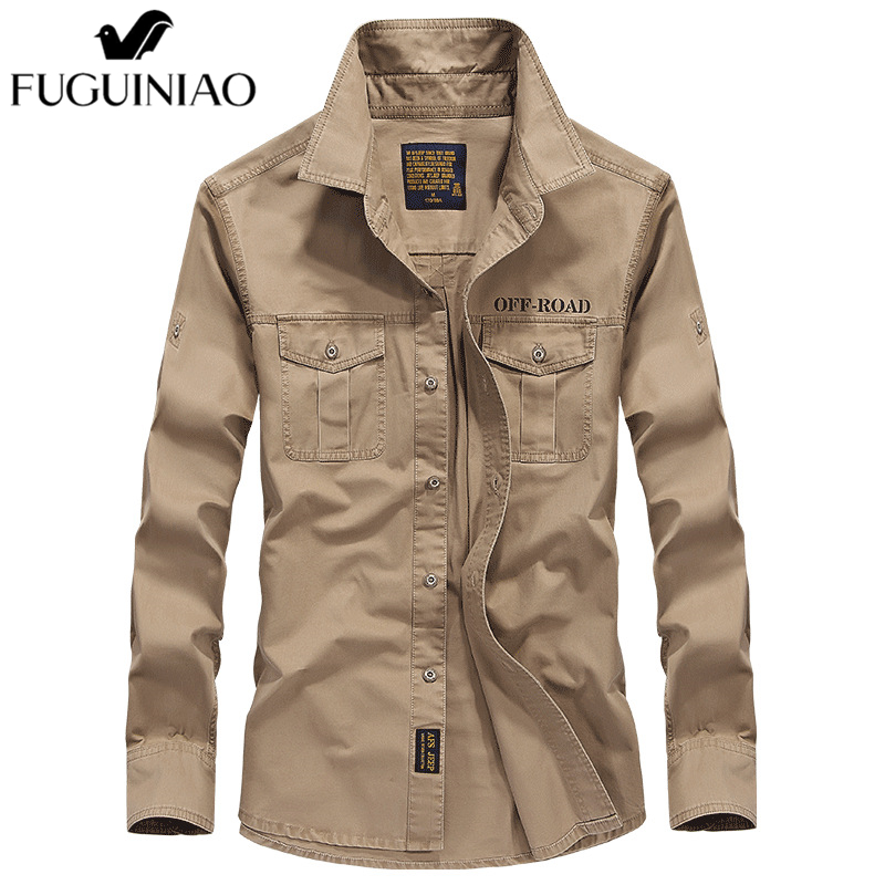FUGUINIAO men's tough guy tooling coat military retro field jacket multi-pocket Fashion Casual Street Shirt Jacket
