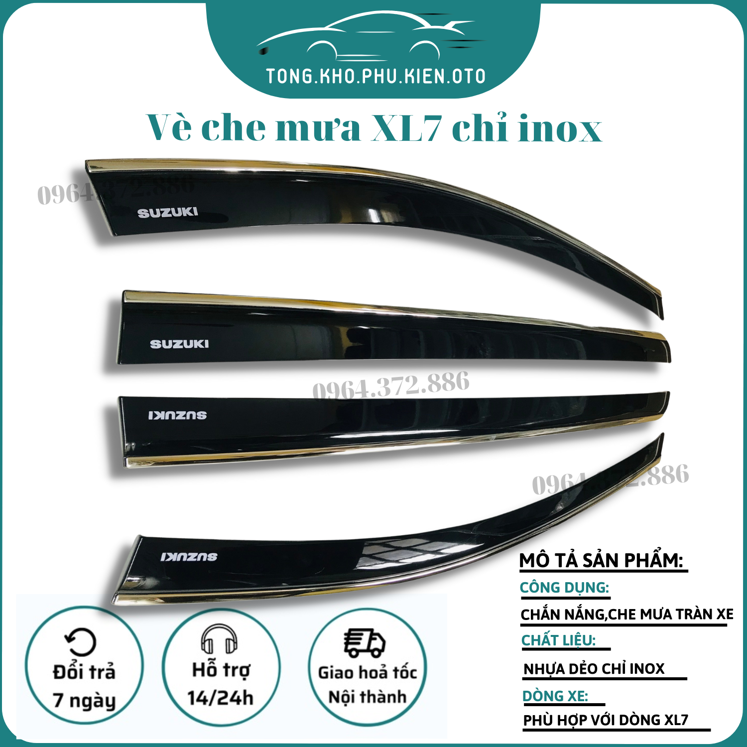 Vè che mưa xe suzuki xl7, ertiga 2019 - 2023,2024 chỉ inox cao cấp