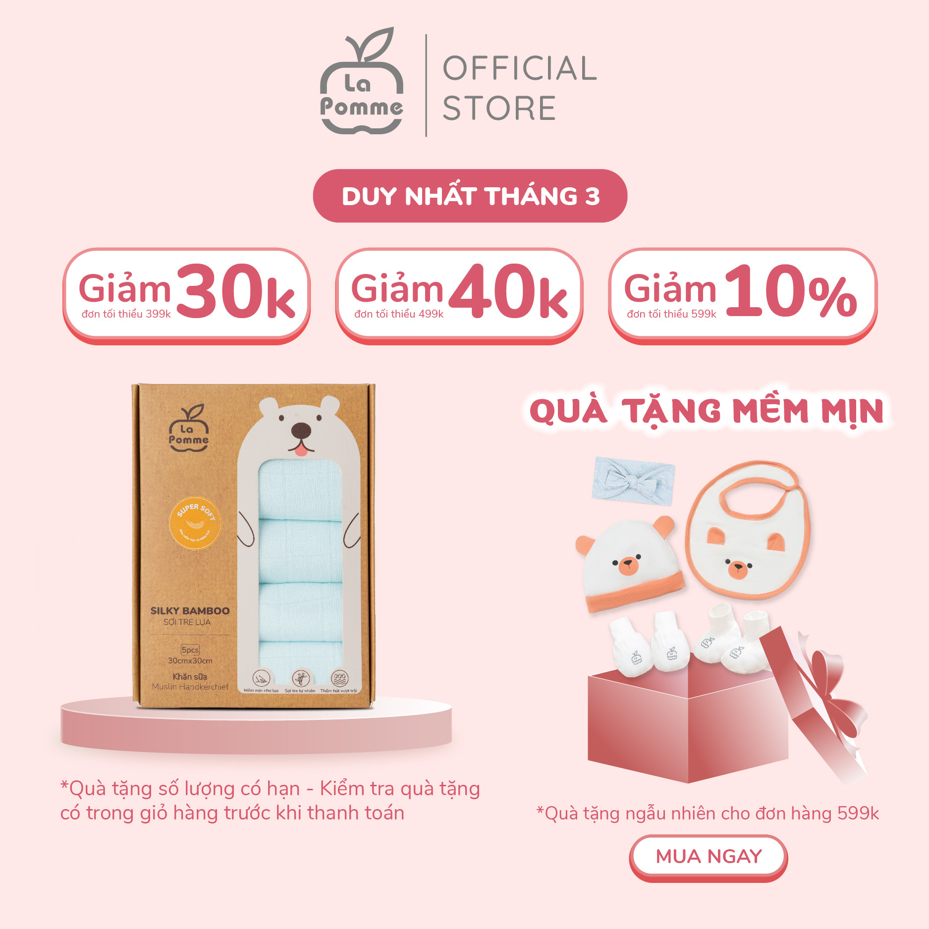 K001 Set 5 Khăn sữa sợi tre lụa (30x30) La pomme