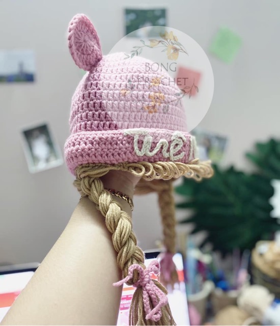 Mũ Len Mickey Bím Tóc Hồng (Viết Tên) Xinh Cho Bé Yêu ???