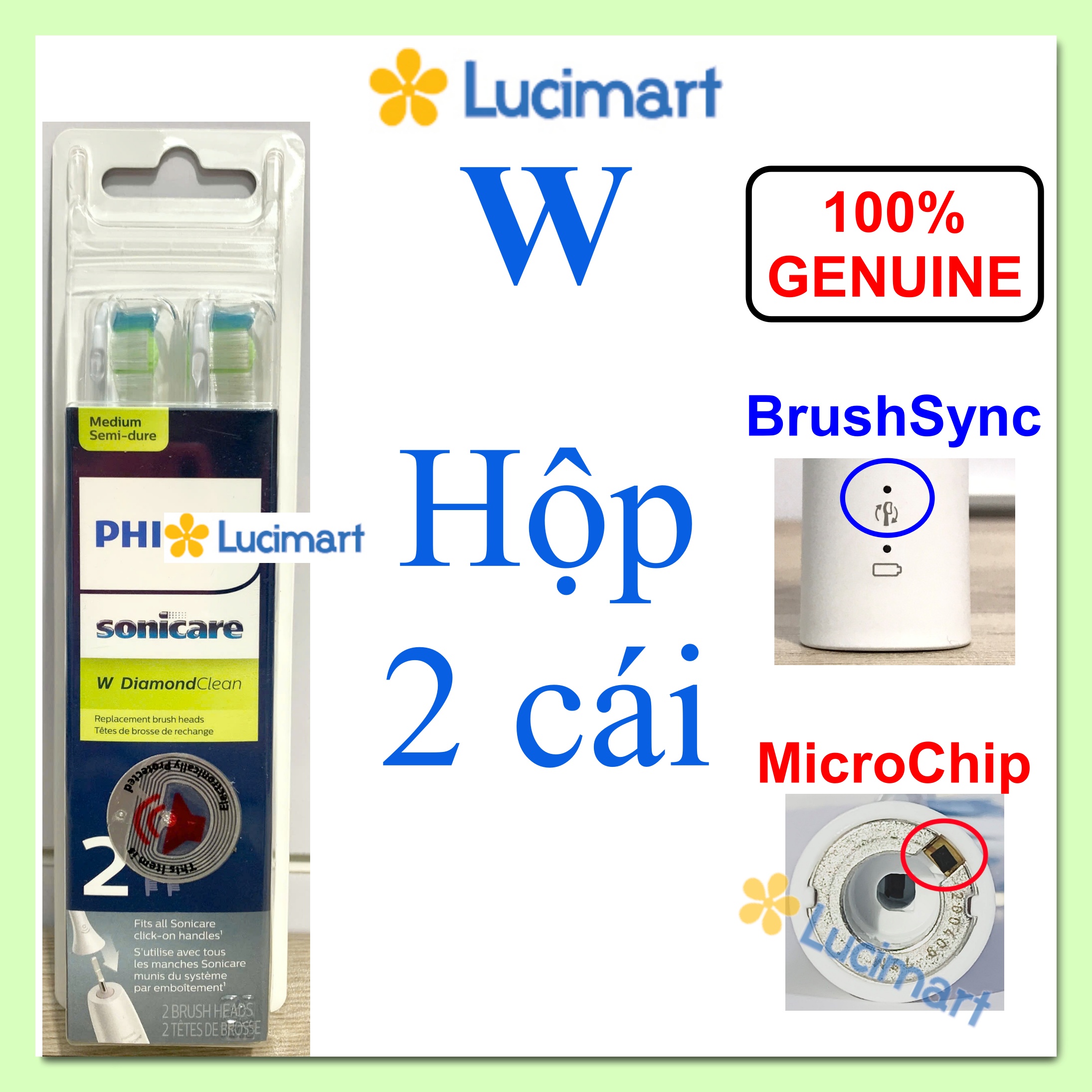 Đầu bàn chải điện Philips Sonicare Diamond Clean W [Hàng Mỹ]