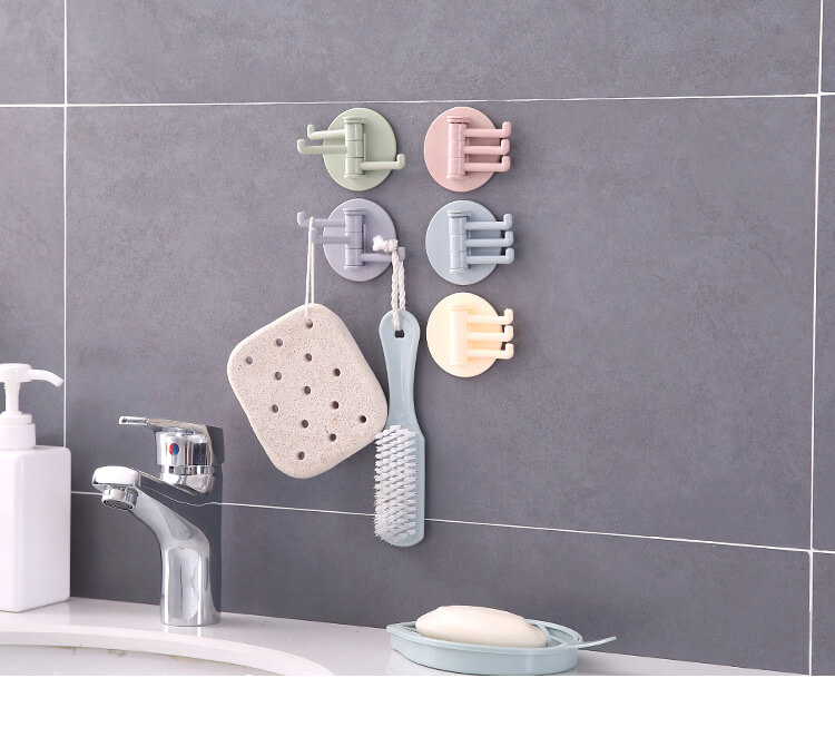Móc Nhựa Dán Tường 3 Móc Kèm 1 Miếng Dính Tường Xoay 180º Treo Đồ Đa Năng Tiện Lợi