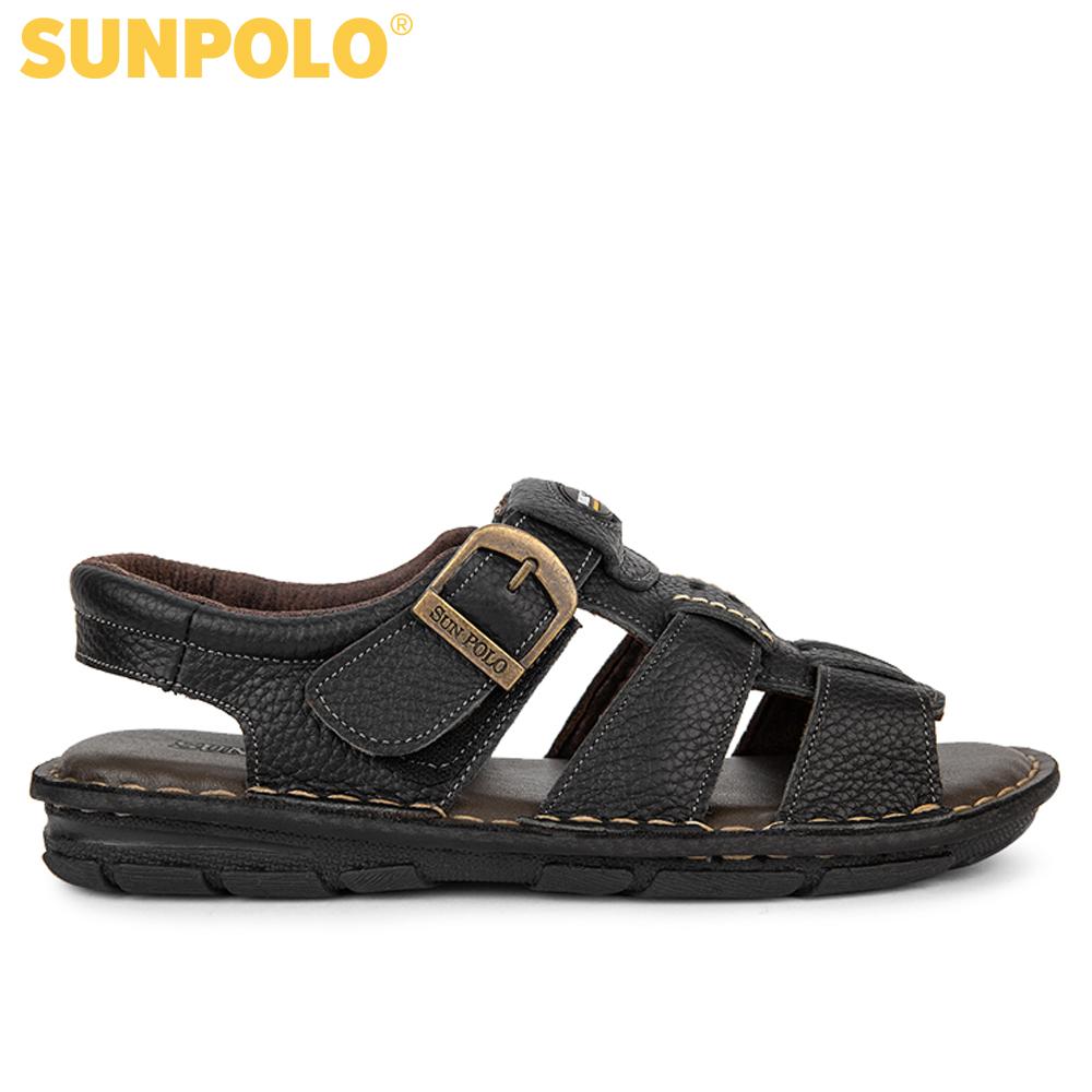 Men Leather SUNPOLO Sandals SDA023 (black, brown)