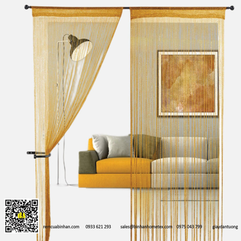 Rèm sợi chỉ trơn màu vàng gold 3m*3m Rèm sợi chỉ trang trí nhà hàng, shop, spa tiệc cưới