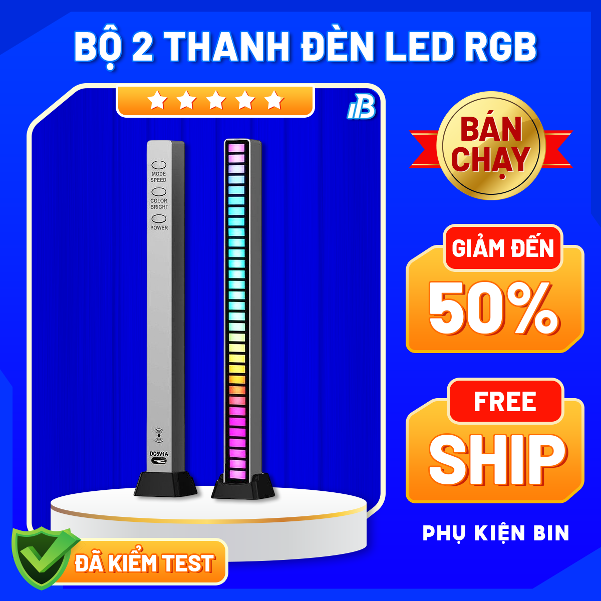 Combo 2 Thanh đèn led cảm ứng âm thanh RGB, Đèn Led theo nhịp điệu âm nhạc Thanh đèn LED cảm ứng theo mức độ âm nhạc RGB, Thanh đèn led cảm ứng nhạc MT7A - Đèn led RGB nháy theo nhạc 32 hạt - Sử dụng nguồn USB cắm trực tiếp