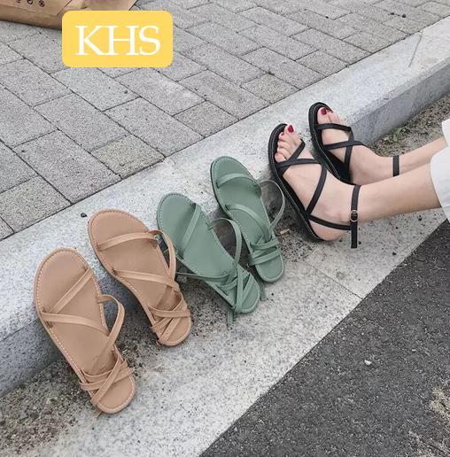 Giày Sandal quai ngang VS X chéo hậu đen