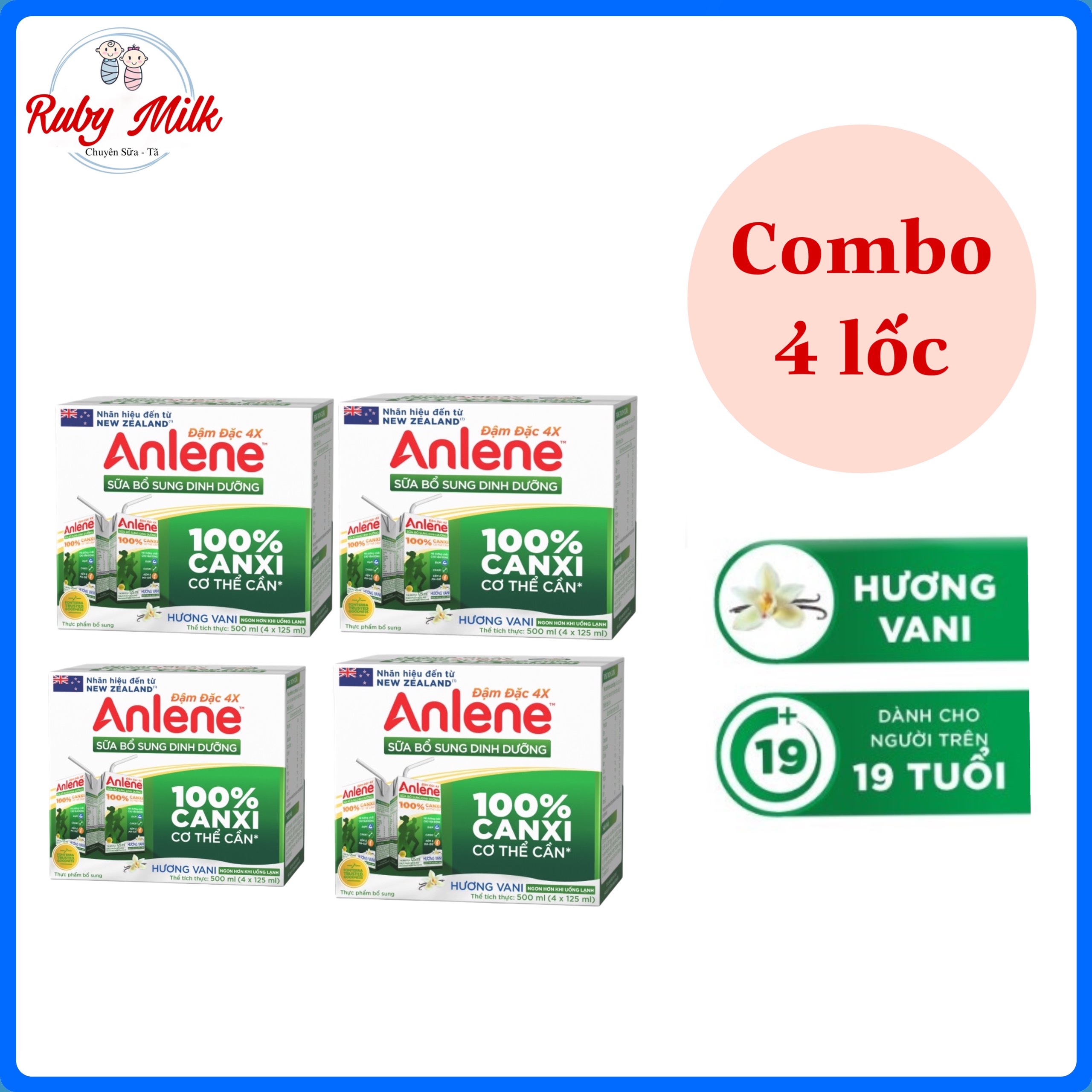 Combo 4 Lốc Sữa Pha Sẵn Anlene đậm đặc 4x vani 125ml