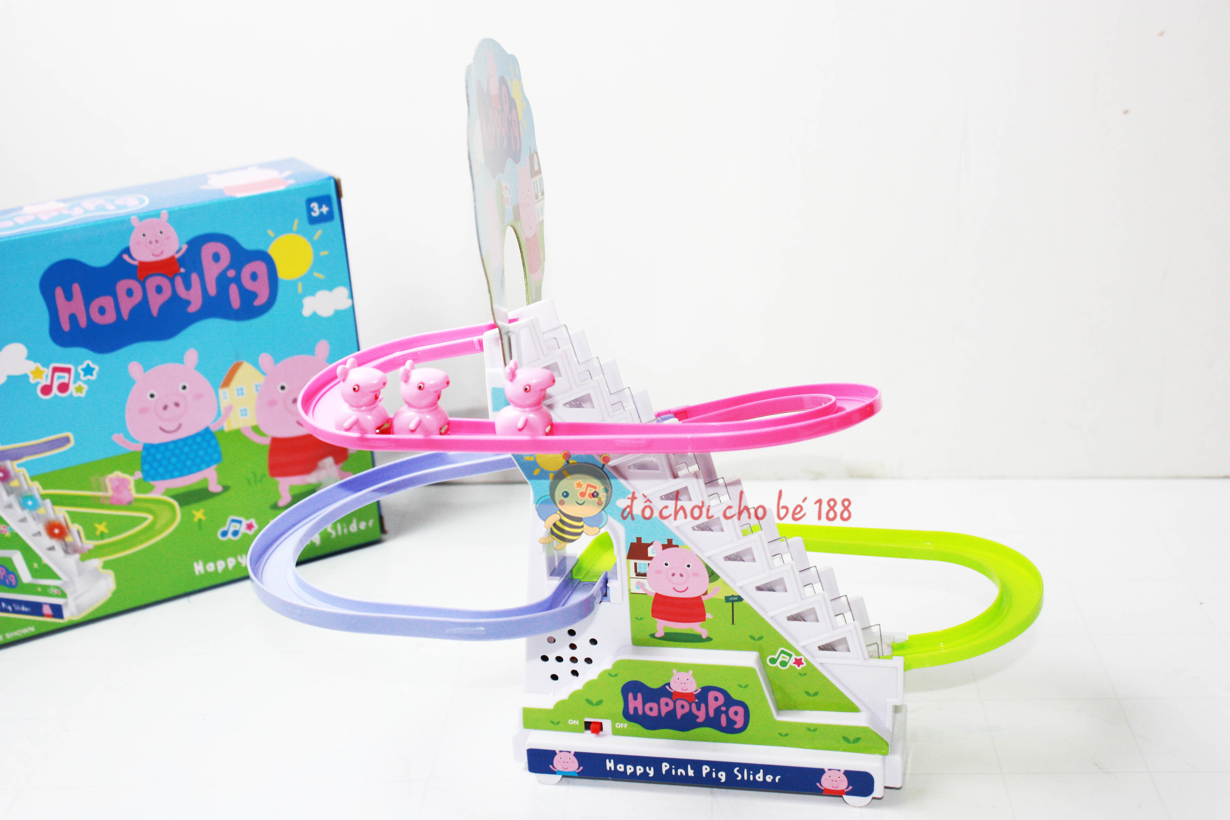 Đồ chơi heo peppaa leo thang, chó cứu hộ, chó đốm, xe lửa thoma, chuột mickeyy, doremonn, mèo kittyy leo thang có đèn nhạc