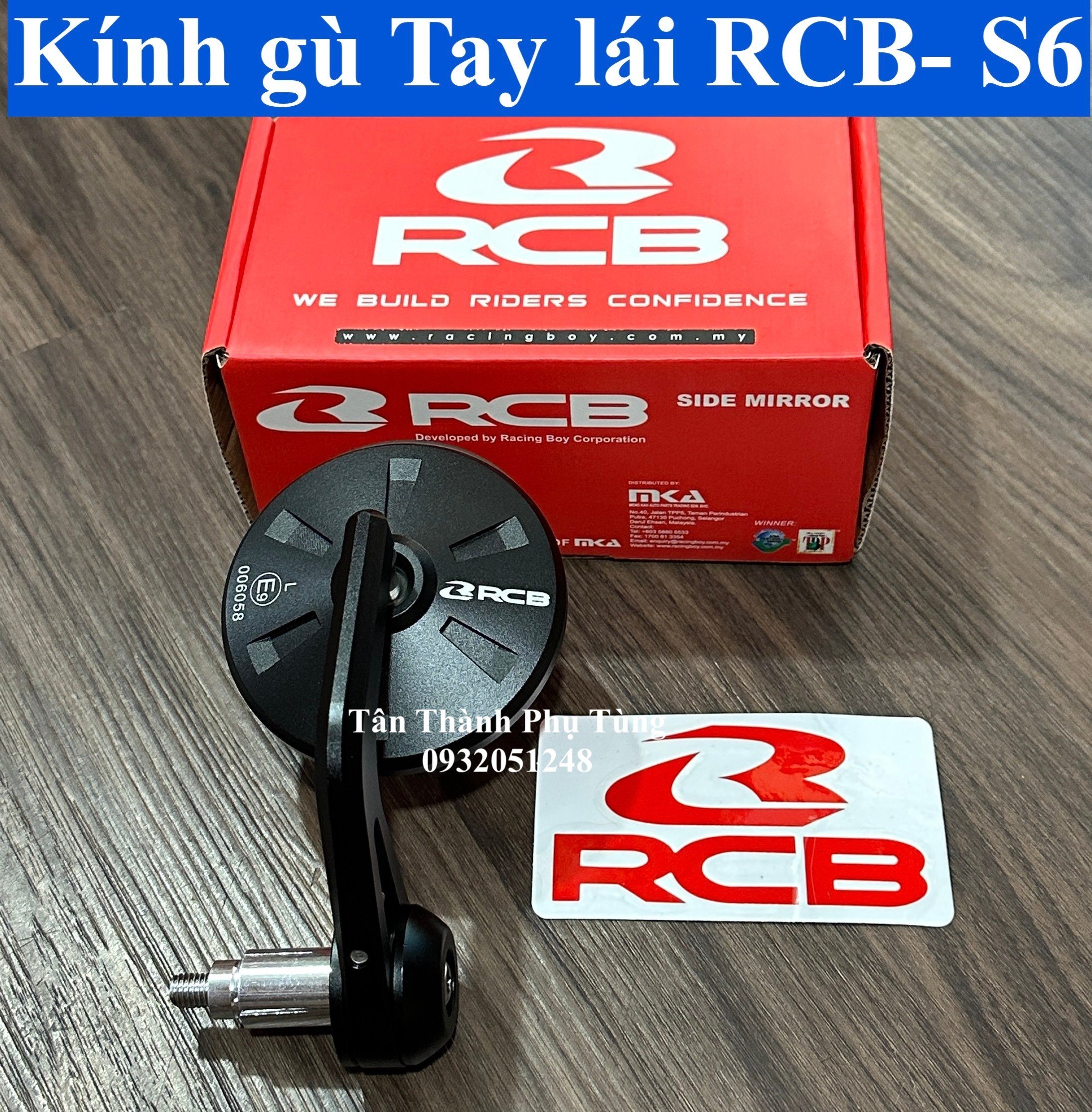 Kính chiếu hậu gắn gù tay lái RCB chính hãng-S6 màu đen