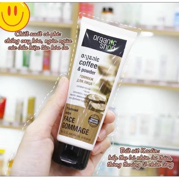 Tẩy tế bào chết Mặt Organic Shop Coffee 75nl chiết xuất cà phê - NGA