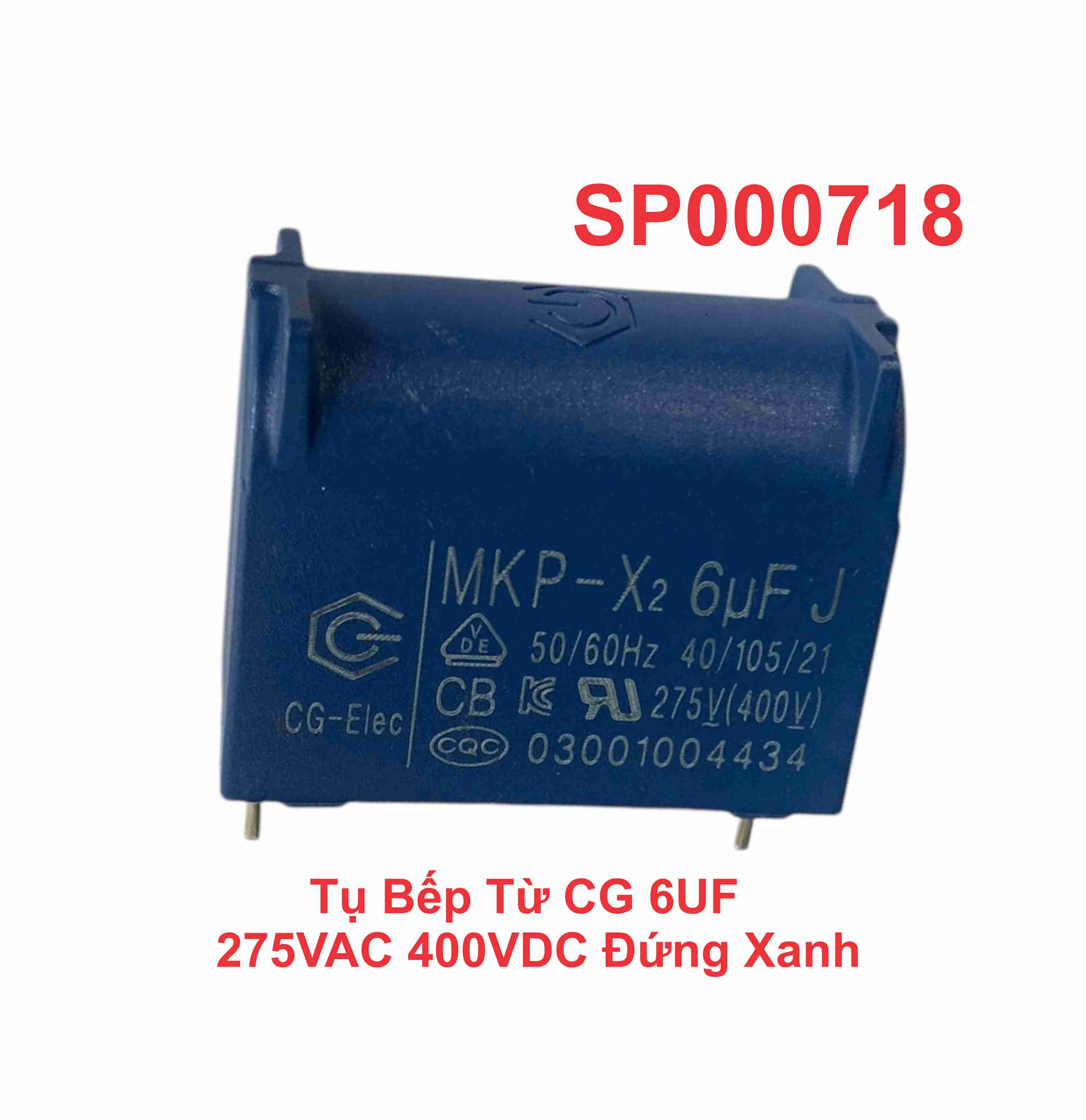 Tụ Bếp Từ CG 6UF 275VAC 400VDC Đứng Xanh