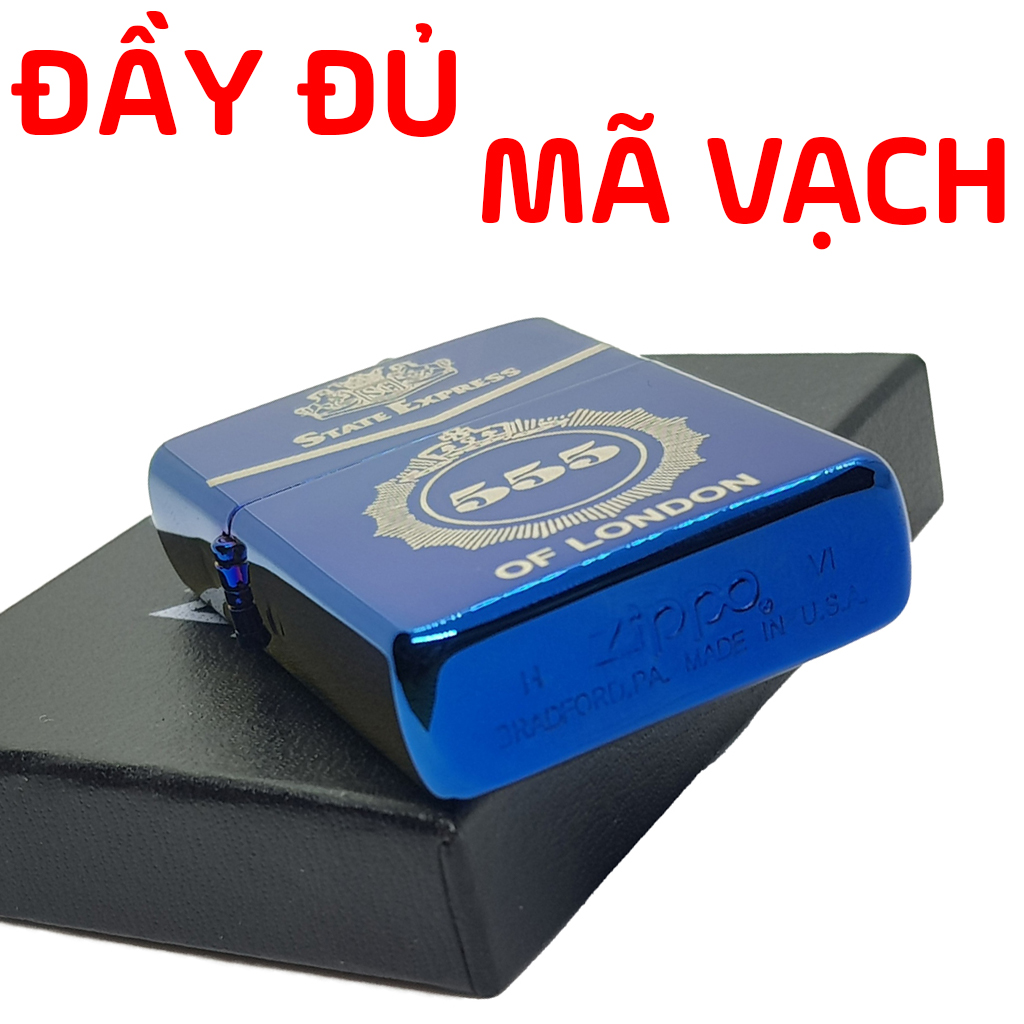 Bật Lửa Zippo Xanh Sapphire Solid Brass 555 B-17 chính hãng có tem đỏ