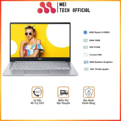 [Freeship] Laptop Acer Swift 3 SF314-43-R4X3 / Bạc/ AMD Ryzen 5-5500U/ RAM 16GB DDR4/ 512GB SSD/ AMD Radeon Graphics/ 14inch FHD/ LED_KB/ Win 11SL/ 1Yr -MEI Tech Official- MEI19 Chính Hãng, Giá Tốt, Mỏng Nhẹ Cho Văn Phòng