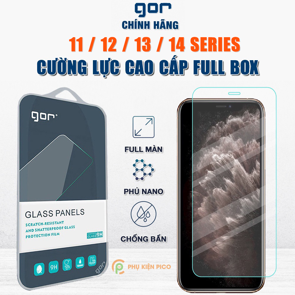 Cường lực Iphone Iphone 15 Pro Max / SE 2020 / Iphone Xs Max / Iphone 11 Pro / Iphone 12 Mini / Iphone 13 Pro Max / Iphone 14 Pro Max chính hãng Gor - Dán màn hình Iphone 14 Plus
