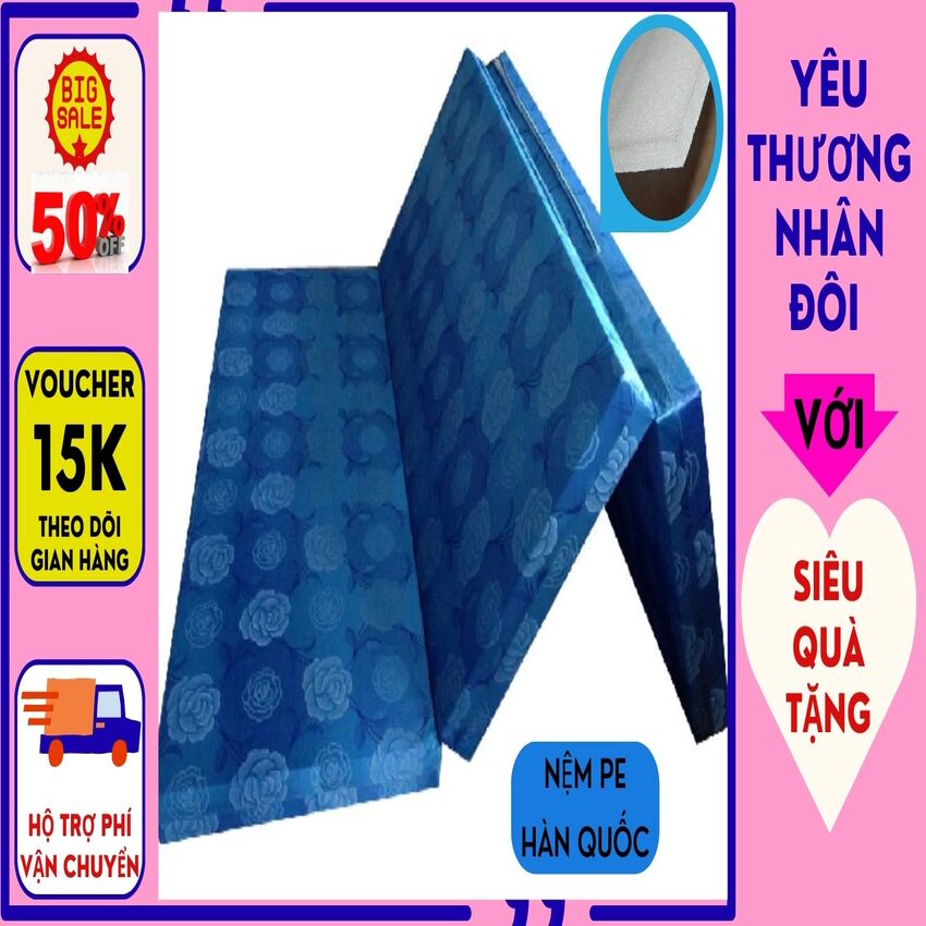Nệm GẤP 3 Pe 1M6 X 2M X 5CM  GIÁ TẠI NHÀ MÁY( GIAO MÀU NGẪU NHIÊN )