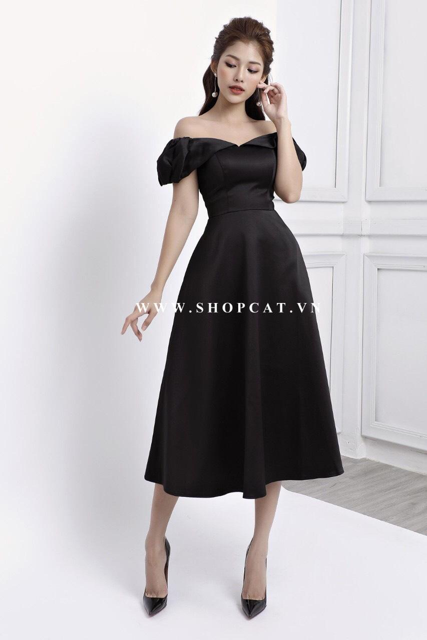 Đầm xòe vintage bẹt vai gợi cảm BQFS