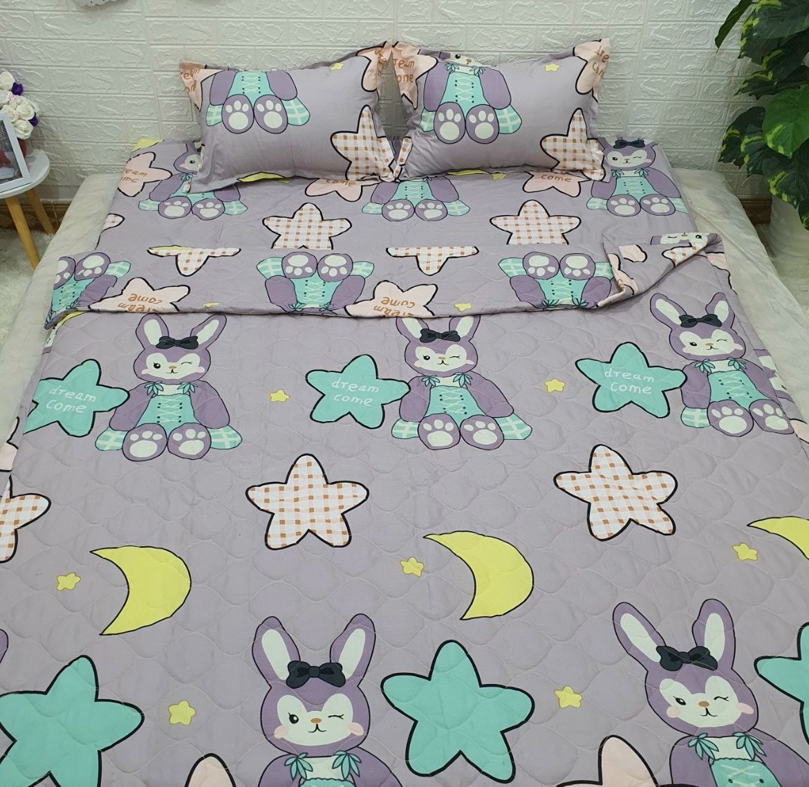 Bộ Chăn Ga Gối Cotton Poly - Thỏ Tím ( 3 Món , 4 Món , 5 Món ) Tiệm Nhà Cá