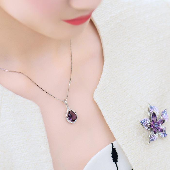 Dây chuyền bạc nữ - Vòng cổ bạc giọt nước Pha Lê tím [MDC-SA1]