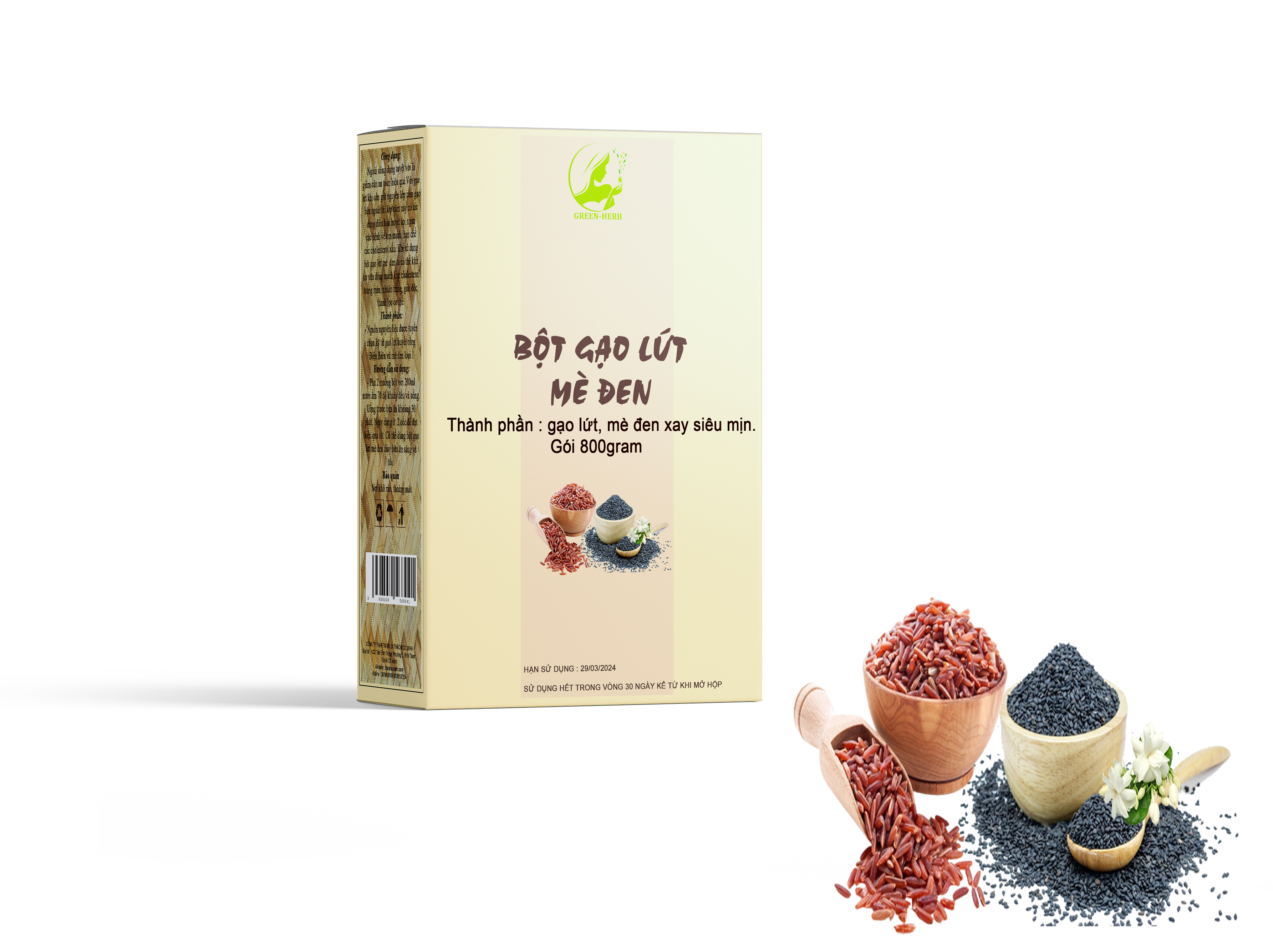 Bột gạo lứt mè đen hữu cơ hộp 800gram- greenherb_food