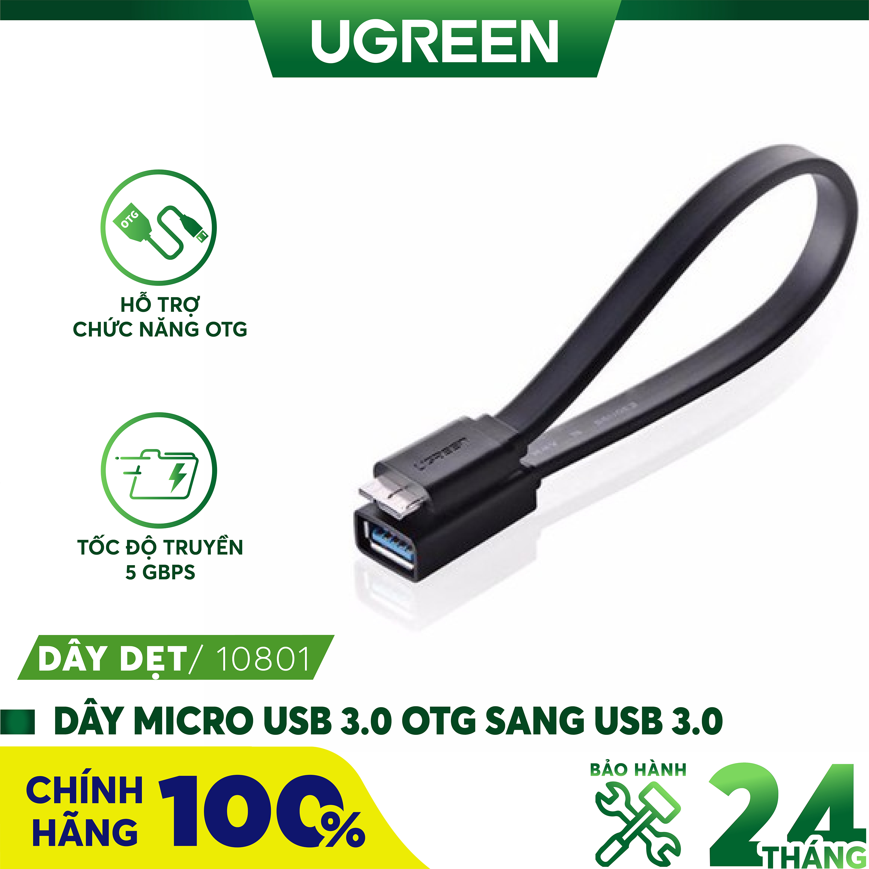 Dây chuyển đổi Micro USB 3.0 OTG dẹt dài 20cm Ugreen 10801