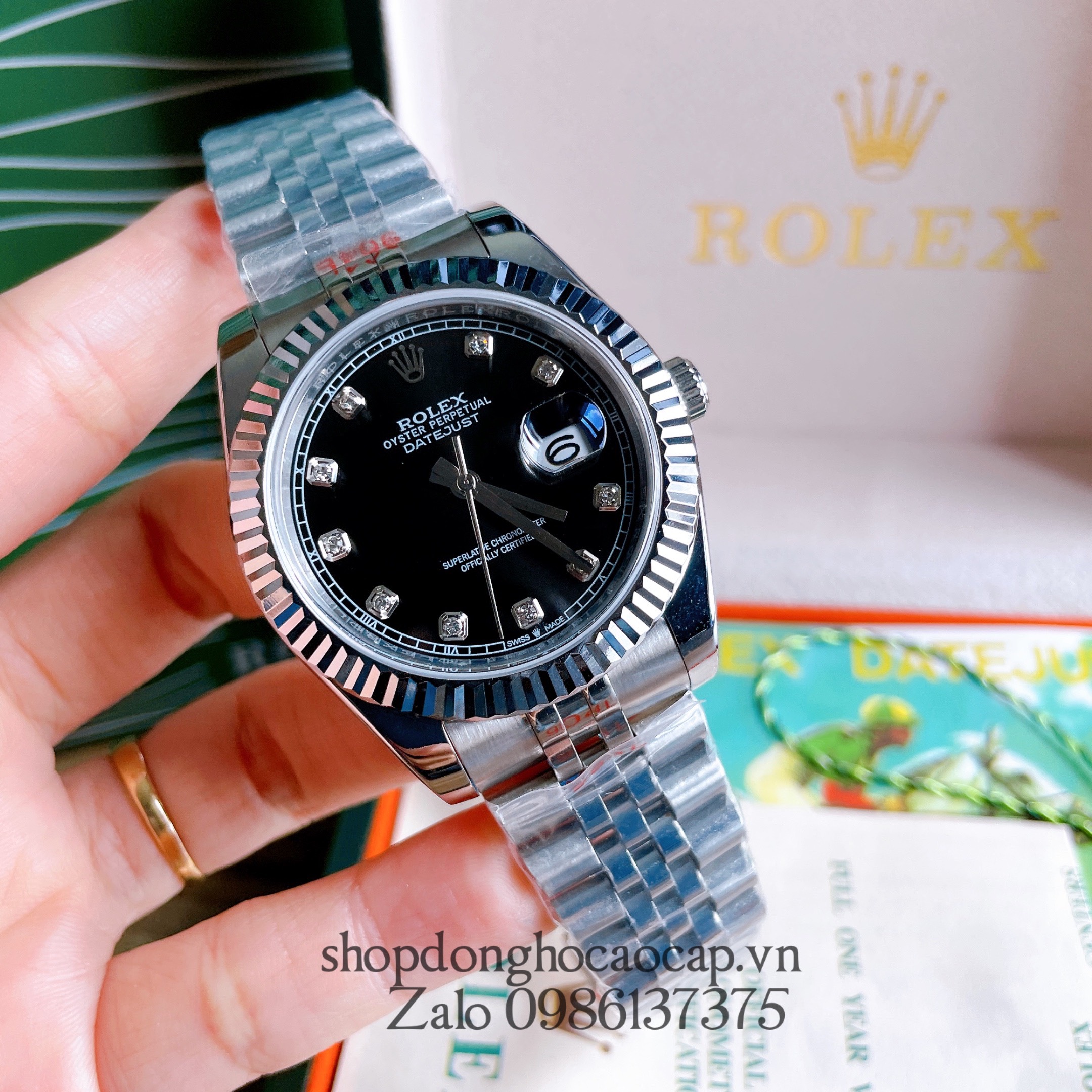 [HCM]Đồng Hồ Rolex Nam Automatic Dây Bạc Mặt Khía Đen 41mm
