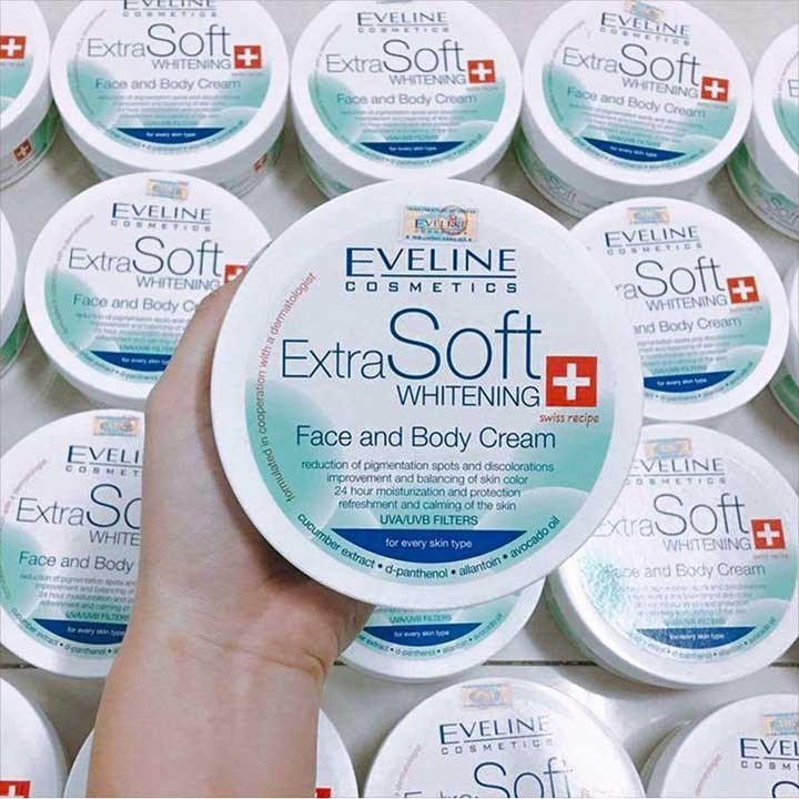 [Tặng son dưỡng môi ] Kem dưỡng trắng Eveline Extra Soft trắng da mặt và toàn thân 200ML