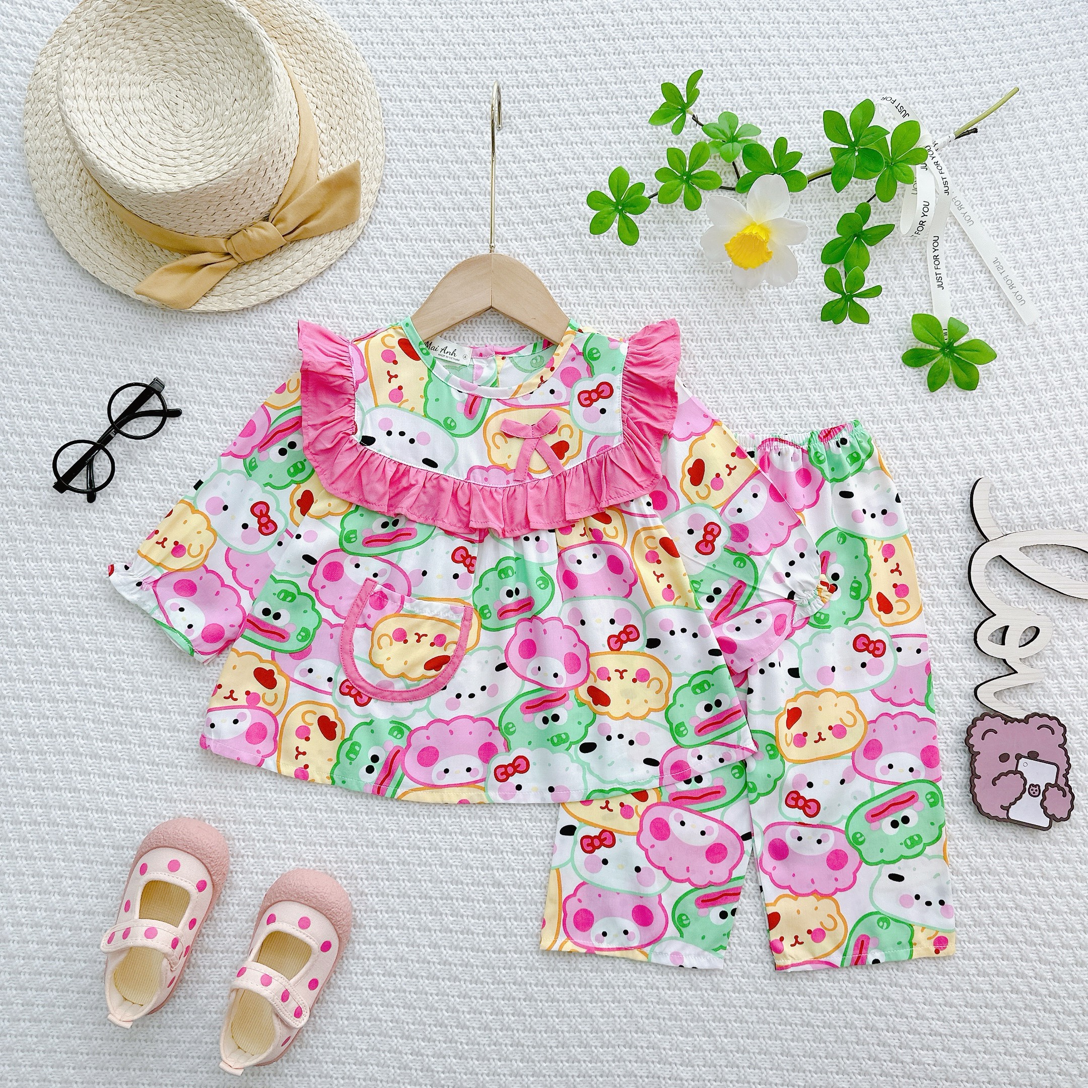 Bộ tole/lanh dài bé gái, bộ tole mặc nhà bé gái shop thỏ baby kids