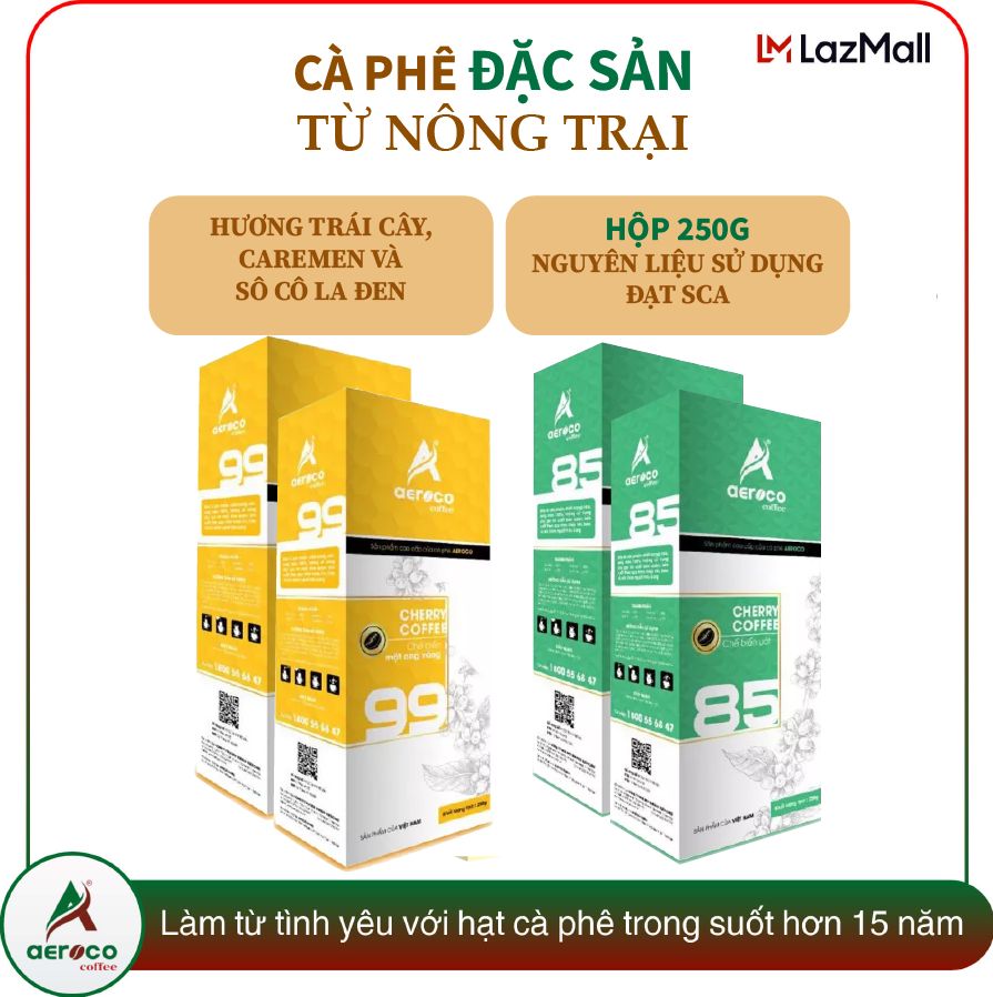 Tiết kiệm 20%_Combo 4 hộp 250g_Cà phê 99 85 AEROCO COFFEE pha phin nguyên
