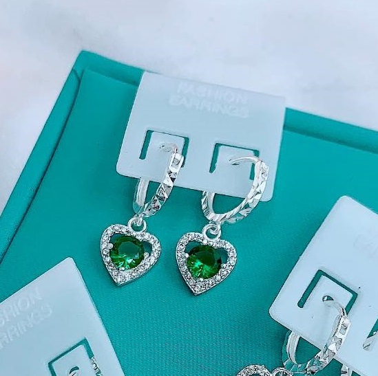 Bông tai trẻ em bằng bạc mặt tim MS56g