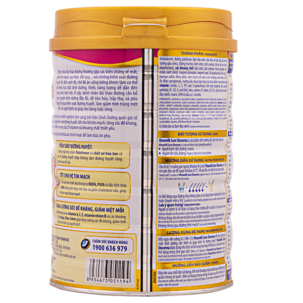 Sữa bột Vinamilk Sure Diecerna lon 900g (cho người bệnh tiểu đường)