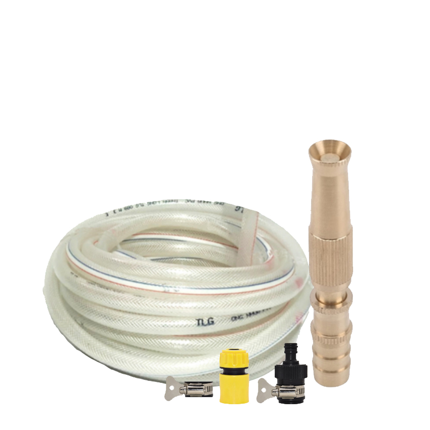 Vòi nước vòi phun nước rửa xe tưới cây tăng áp thông minh + bộ dây bơm nước 15m cao cấp TLG 587498 đai, cút nối đen(trắng)