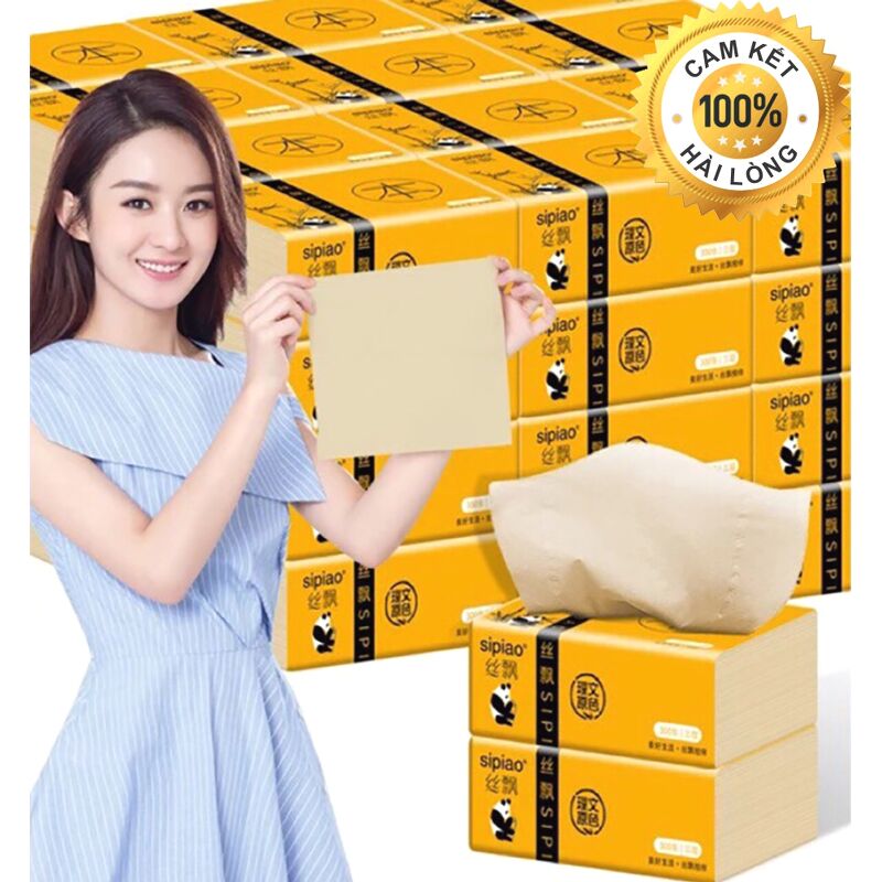 Bộ 5 bịch Giấy ăn gấu trúc Ycool khăn giấy tre gói 300 tờ 3 lớp siêu dai mềm mại