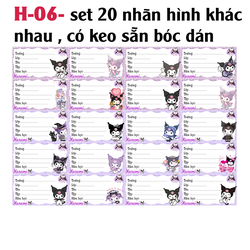 Nhãn vở Kuromi - Nhãn dán Kuromi (nhiều mẫu đẹp xinh)