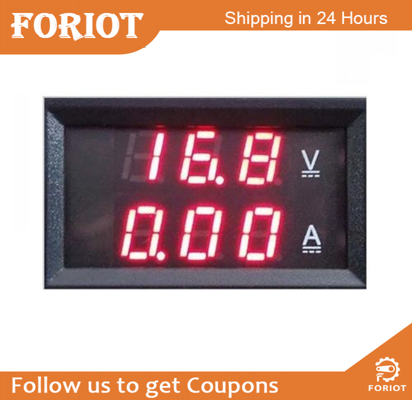 Foriot voltmeter ammeter dc 100v 10a red led panel ampere dual digital voltmeter